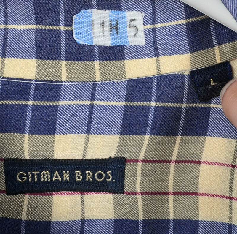 Gitman Bros. Men's Large Yellow Blue Plaid Long Sleeve Vintage Button-Down Shirt