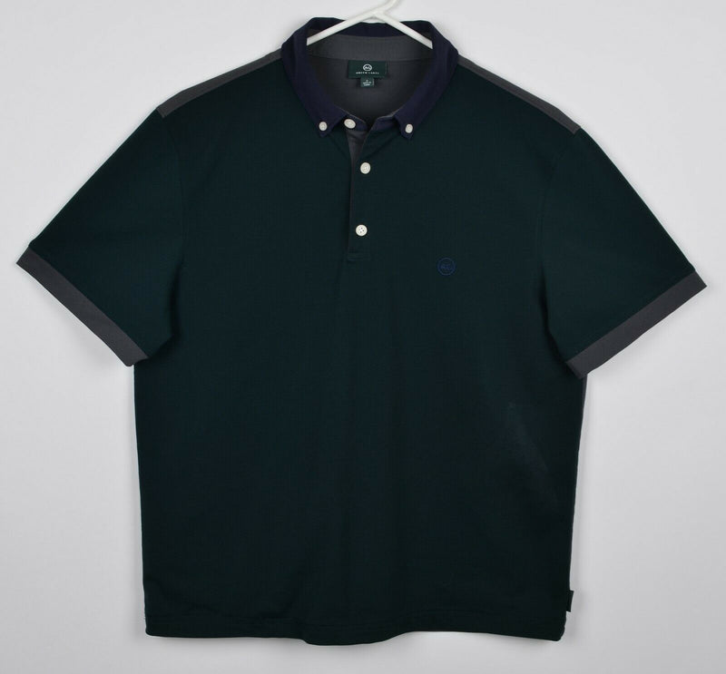 AG Green Label Mens Small Forest Green Colorblock Adriano Goldschmied Polo Shirt