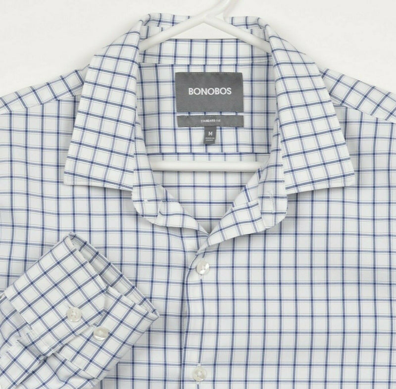 Bonobos Men's Medium Standard Fit Nylon Wicking White Plaid Button-Front Shirt