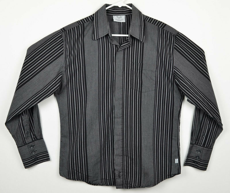 Fender Men's Sz Medium Skull Guitar Graphic Black Striped Long Sleeve Shirt