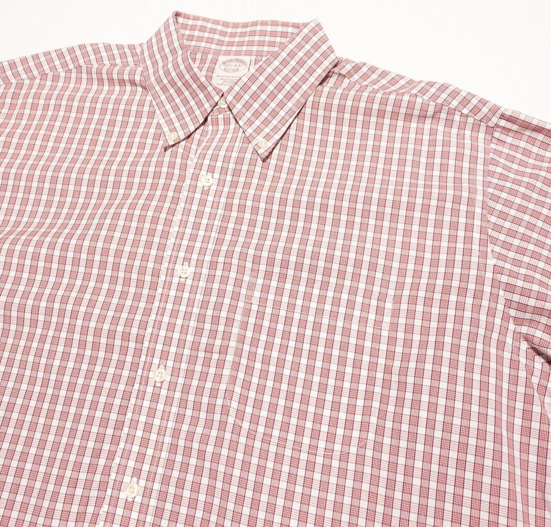 Brooks Brothers 17.5 Dress Shirt Men's Non-Iron Pink/Red Plaid Button-Down