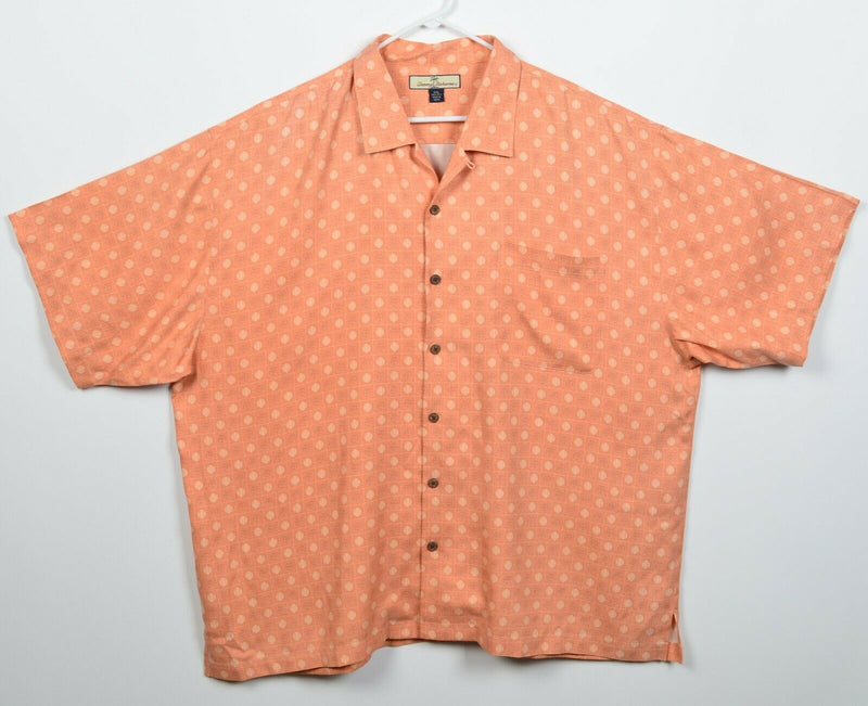 Tommy Bahama Men's 2XL 100% Silk Orange Geometric Hawaiian Aloha Camp Shirt