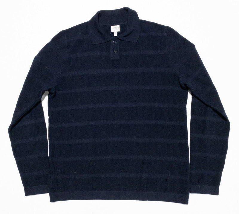Armani Collezioni Men's Small Navy Blue Rib Stripe Knit Collared Sweater