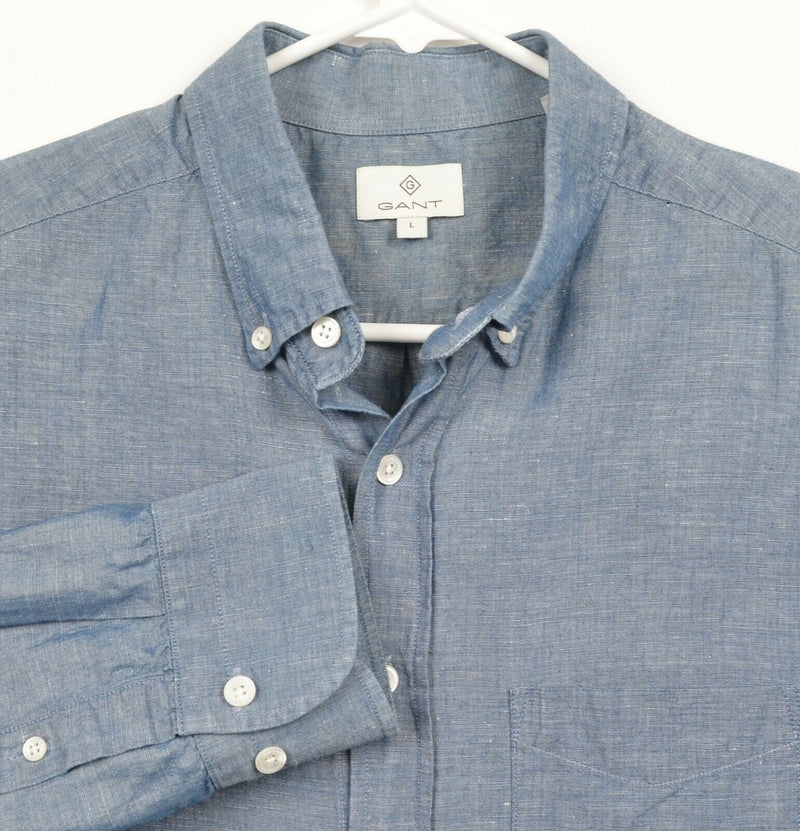 GANT Men's Large Linen Blend Blue Chambray Albiate Milano Oxford Shirt