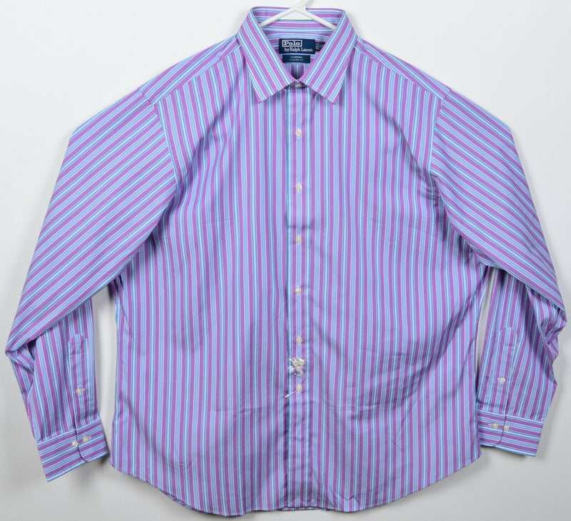Polo Ralph Lauren Men's 17.5/XL Classic Fit Curham Purple Blue Striped Shirt