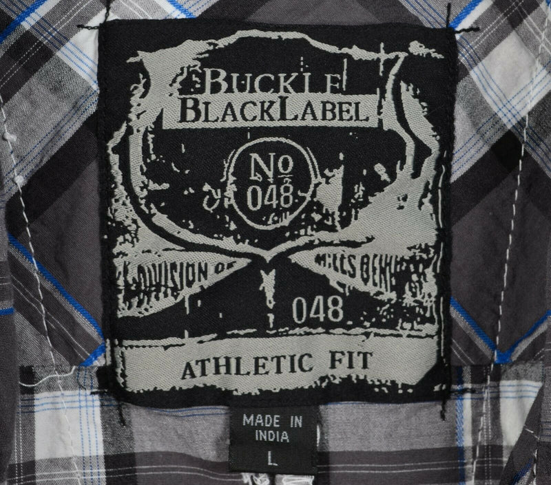 Buckle Black Men's Large Athletic Fit Snap-Front Gray Plaid Cotton Spandex Shirt