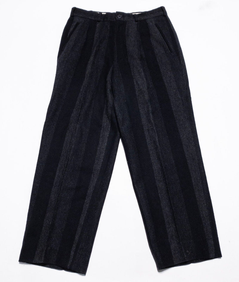 Yves Saint Laurent Wool Pants Mens 31 Vintage 80s Black Gray Striped Dress Pants