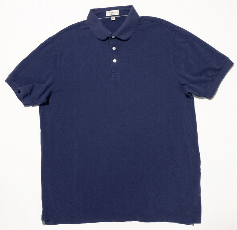 Peter Millar Crown Soft Polo Men's Large Cotton Silk Blend Solid Navy Blue