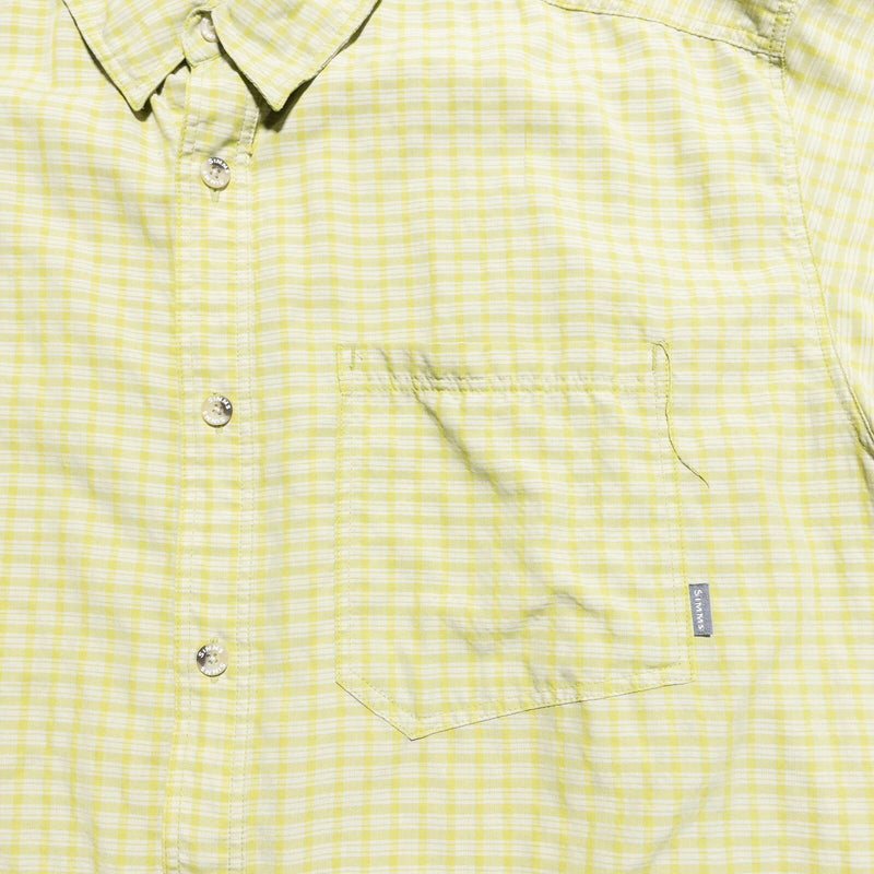 Simms Fishing Shirt Men's 2XL Green/Yellow Check Short Sleeve Button-Up Wicking