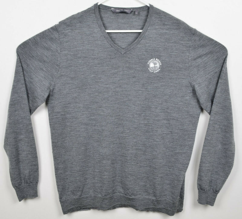Matte Grey Men's XL 100% Merino Wool V-Neck Gray Pebble Beach Golf Sweater