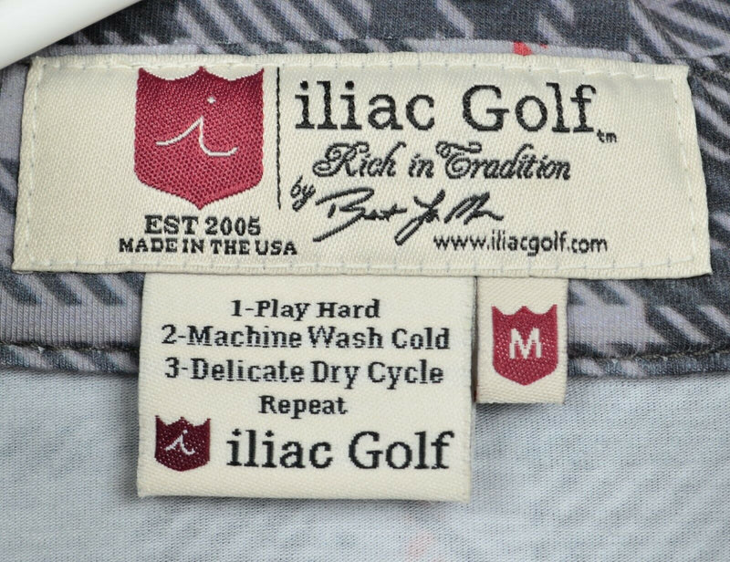 iliac Golf Men's Sz Medium Gray Red Plaid Made in USA Golf Polo Shirt