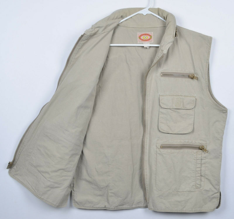 Vintage Banana Republic Men's XL Safari Photography Fishing Khaki Hood Zip Vest