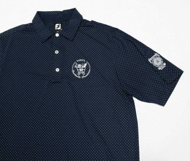 FootJoy Golf Shirt Large Men's Stretch Lisle Dot Print Polo Navy Blue Wicking