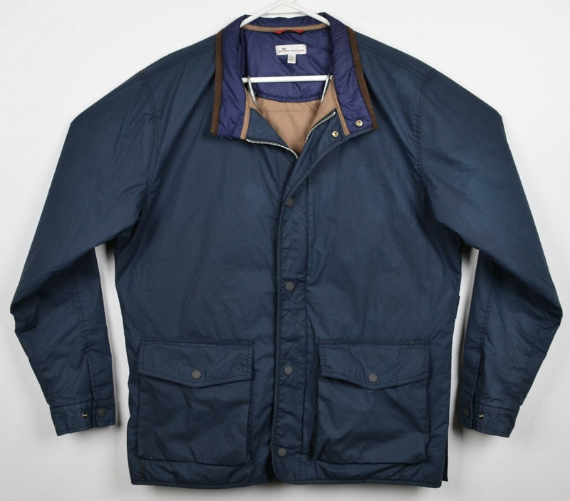 Peter Millar Crown Sport Men's Large Insulated Blue Full Zip Snap Golf Jacket