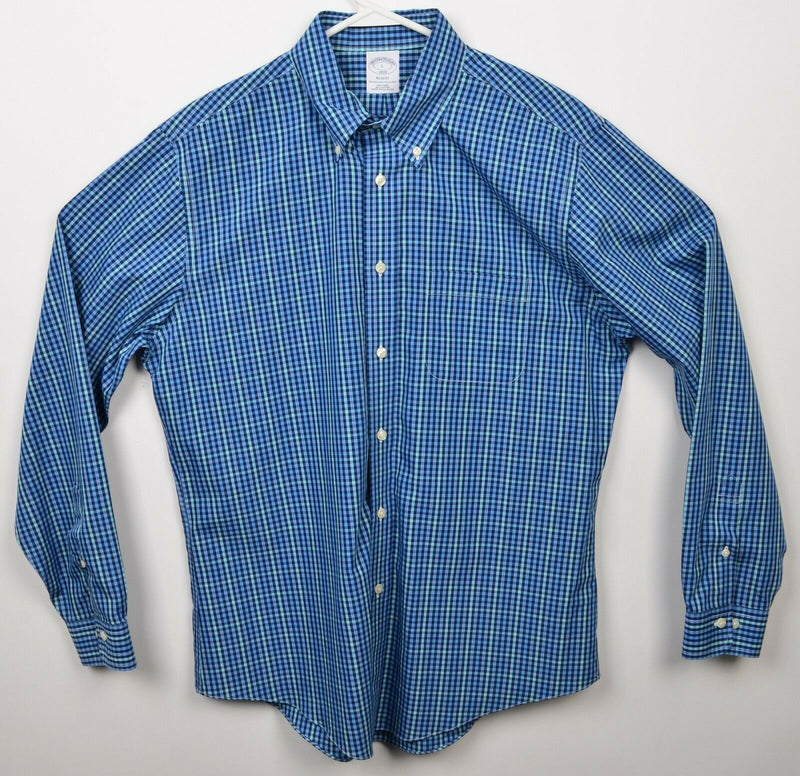 Brooks Brothers Men's Large Blue Check Non-Iron Button-Down Regent Shirt