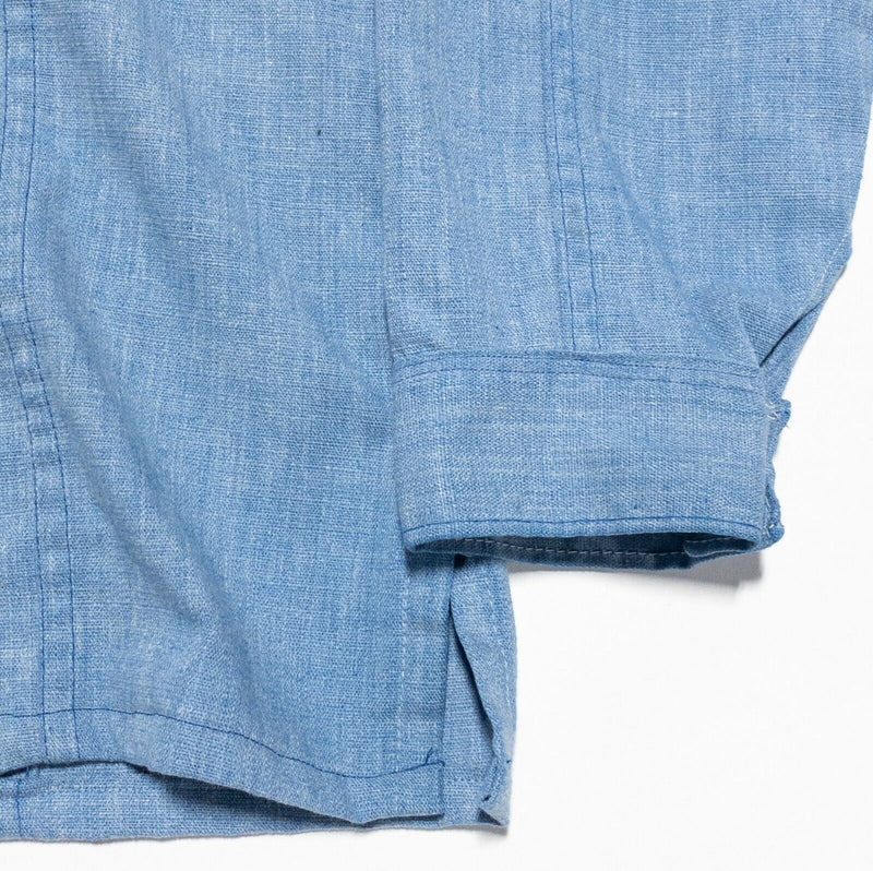 Vintage 70s Sears Shirt Men's M/L Western Wear Snap-Front Blue Farm Workwear