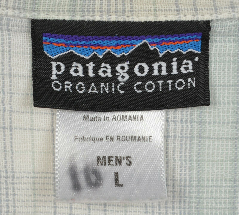 Patagonia Men's Large White Green Plaid Hiking Outdoor A/C Yarn-Dye Shirt 52918
