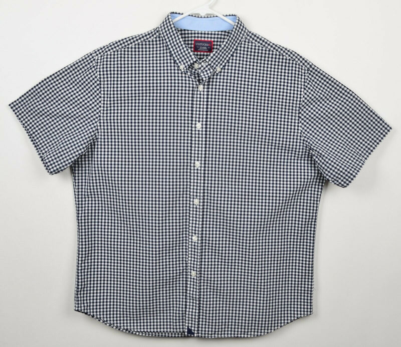 UNTUCKit Men's Sz XL Navy Blue White Gingham Check Plaid Short Sleeve Shirt