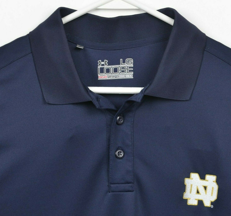 Notre Dame Men's Large Loose Under Armour HeatGear Navy Blue Polo Shirt