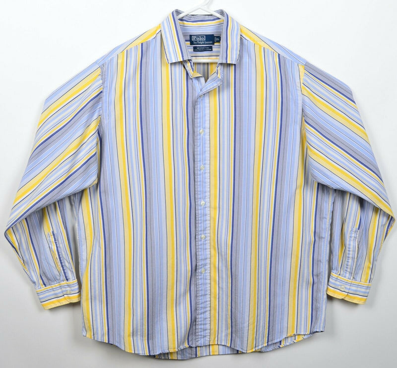 Polo Ralph Lauren Men's XL Westerton Yellow Blue Striped Button-Front Shirt