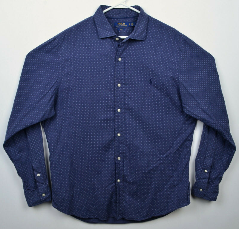 Polo Ralph Lauren Men's XL Slim Navy Blue Polka Dot Spread Collar Button Shirt