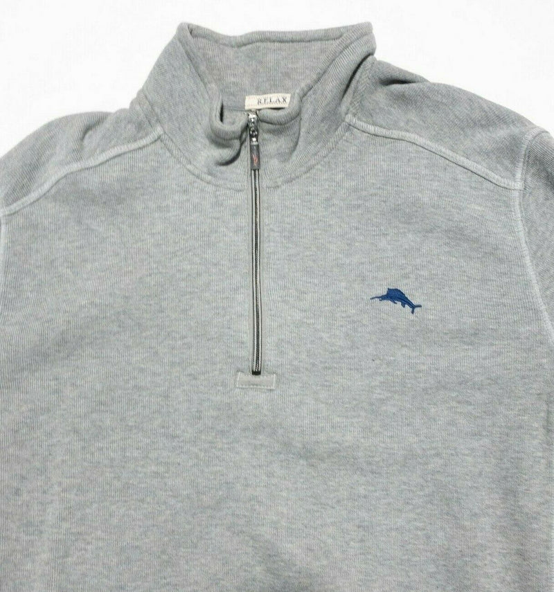 Tommy Bahama Relax 1/4 Zip Sweatshirt Heather Gray Marlin Logo Cotton Men's XL