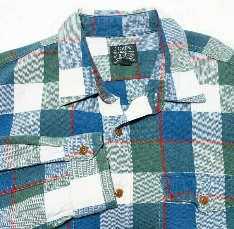 J. Crew Sporting Goods Flannel Shirt Blue Green Plaid Check Men's Large