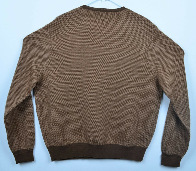 Polo Ralph Lauren Men's Sz XL 100% Lambswool Brown Houndstooth V-Neck Sweater