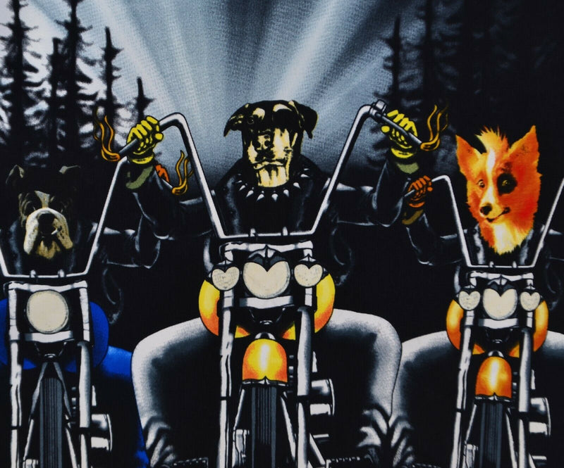 Vtg 90s Sapphire Lounge Men's Sz Large Dog Biker Gang Polyester Camp Shirt