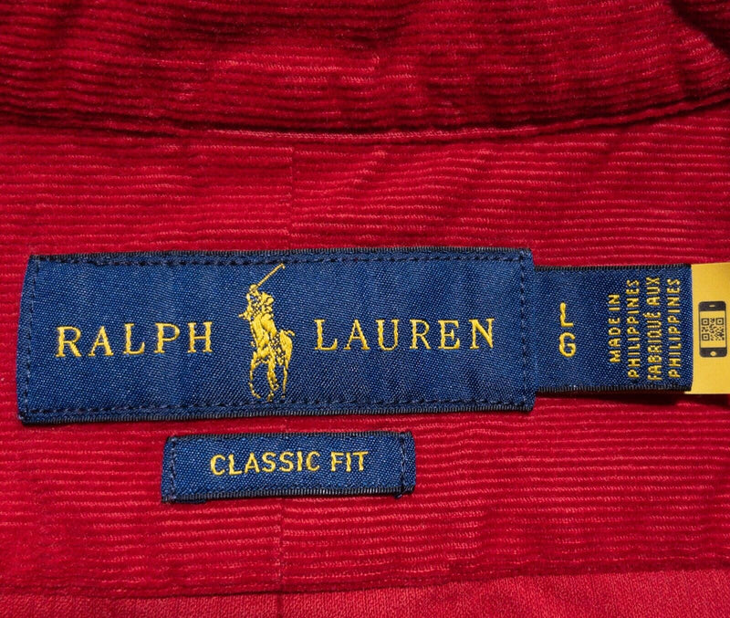 Polo Ralph Lauren Corduroy Shirt Men's Large Classic Fit Red Button-Down Preppy