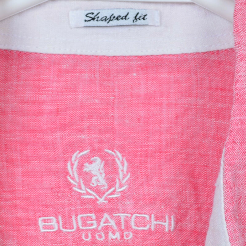 Bugatchi Uomo Men's Small? Shaped Fit 100% Linen Pink Button-Front Shirt