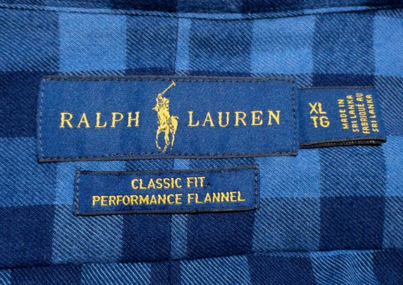 Polo Ralph Lauren Performance Flannel Shirt Men's XL Classic Fit Blue Check