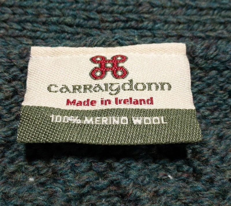 Carraig Donn Sweater Vest Adult Medium Cable-Knit Irish Merino Wool Green Button