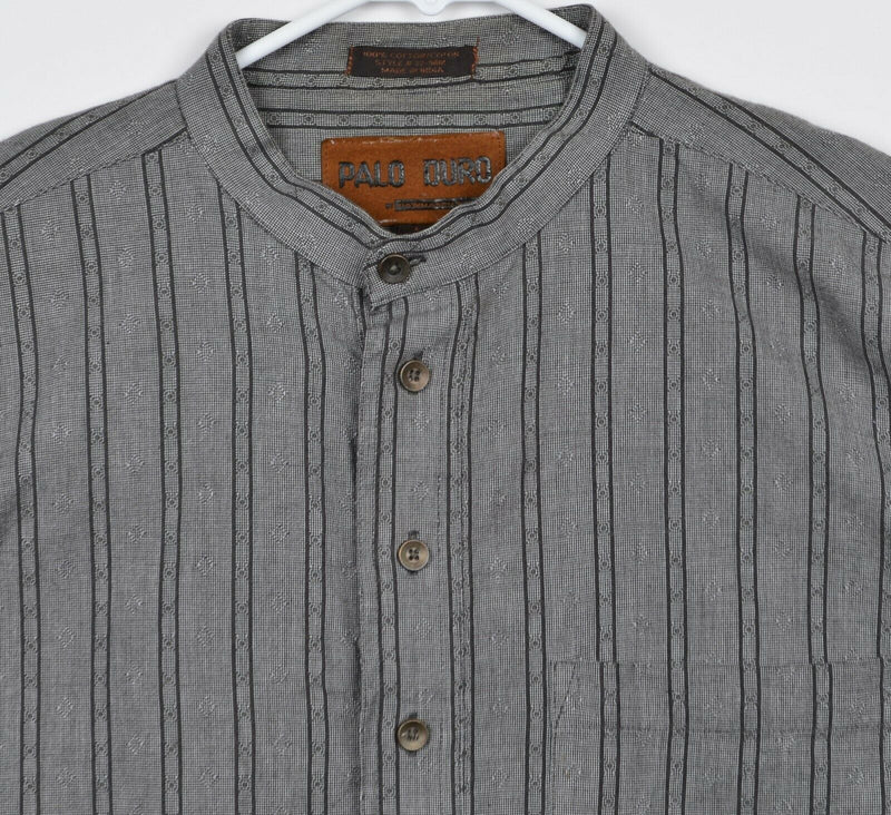 Palo Duro By Panhandle Men's Large Gray Striped Band Collar Button-Front Shirt