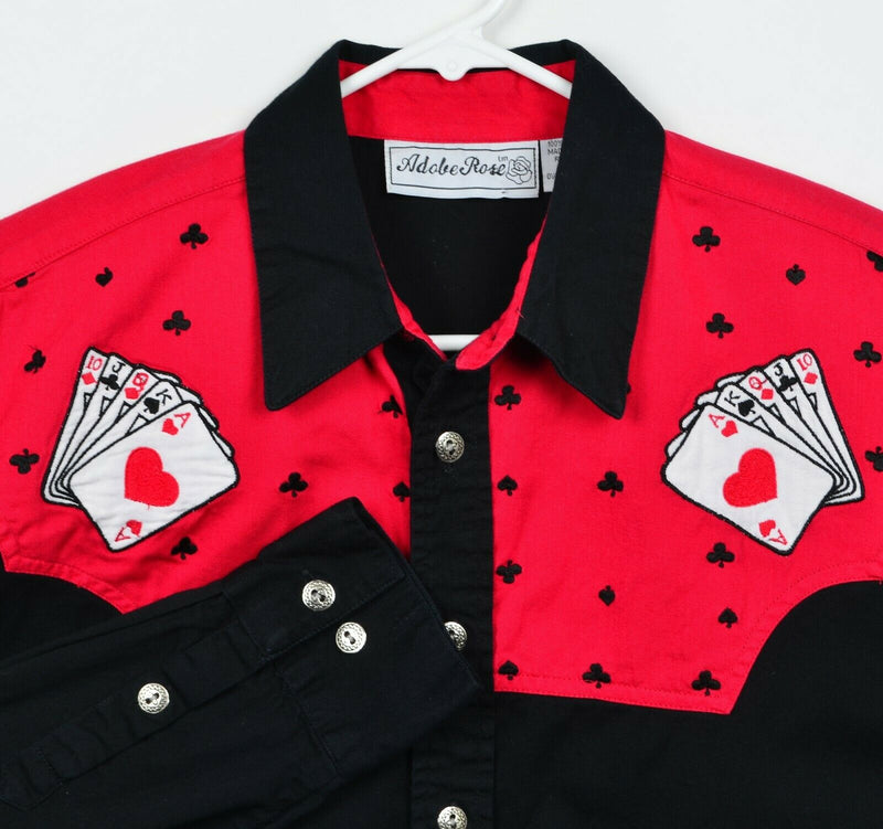 Adobe Rose Men's Sz Large Embroidered Cards Poker Gambling Western Shirt