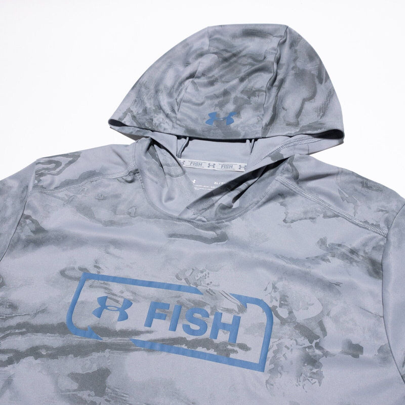 Under Armour Fish Hoodie Men's XL Camouflage Lightweight Wicking Iso-Chill Gray