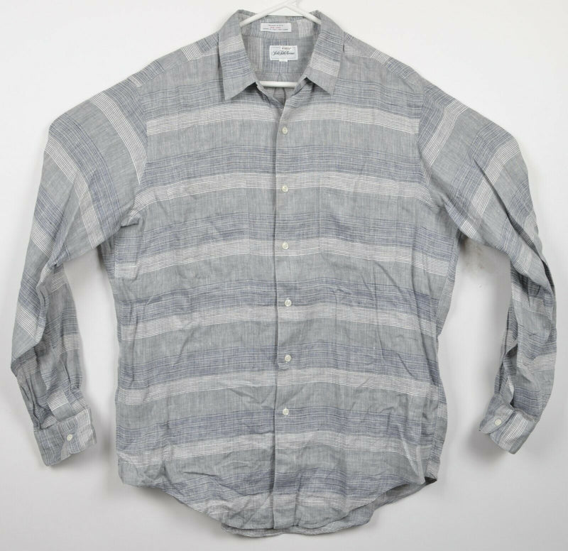 Vintage Saks Fifth Avenue Men's Large Tailored Fit 100% Linen Gray Striped Shirt