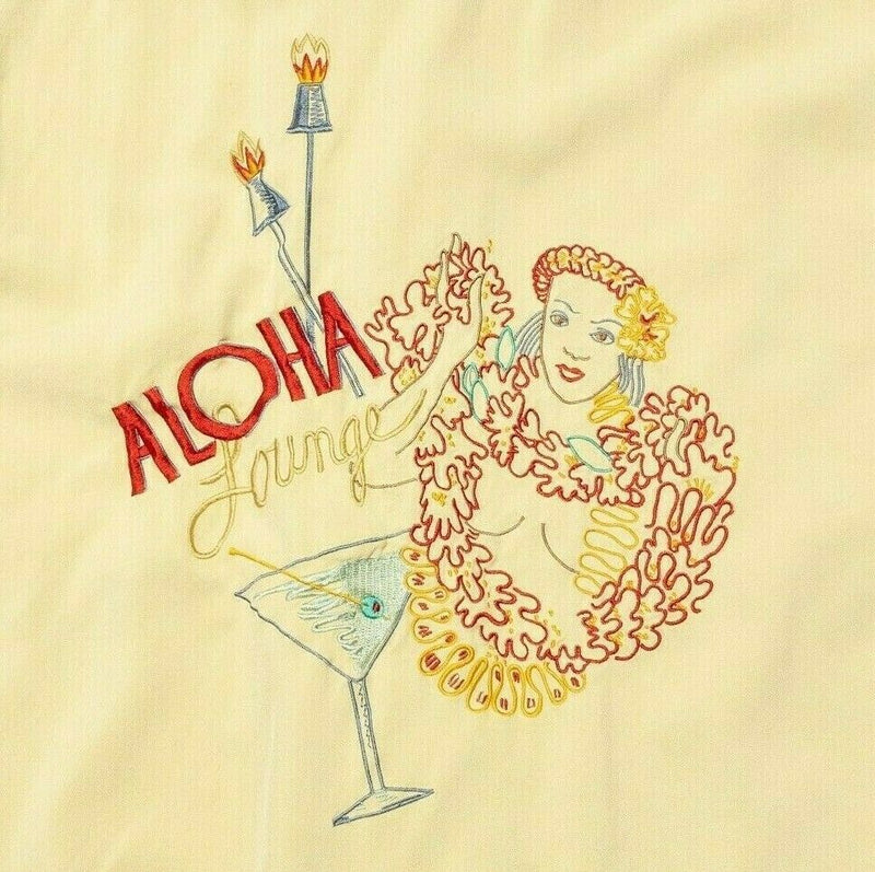 Kahala Hawaiian Shirt 2XL Men's Silk Aloha Lounge Hula Girl Pin-Up Embroidered