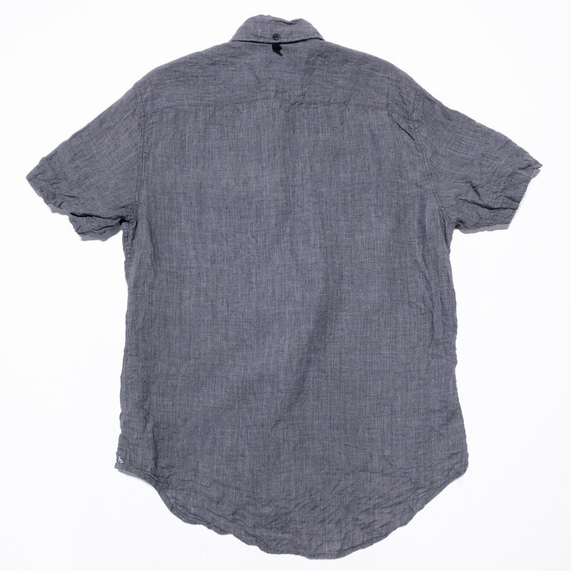 rag & bone Linen Shirt Men's Small Fit 2 Button-Down Gray/Blue Short Sleeve