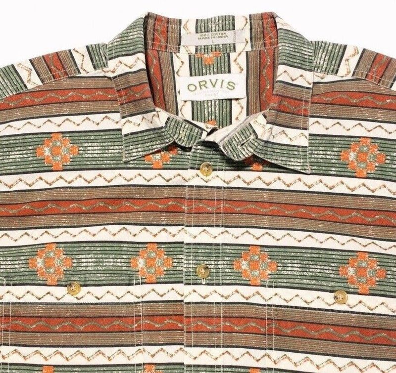 Orvis Aztec Print Shirt Large Men's Vintage 90s Striped Geometric Short Sleeve