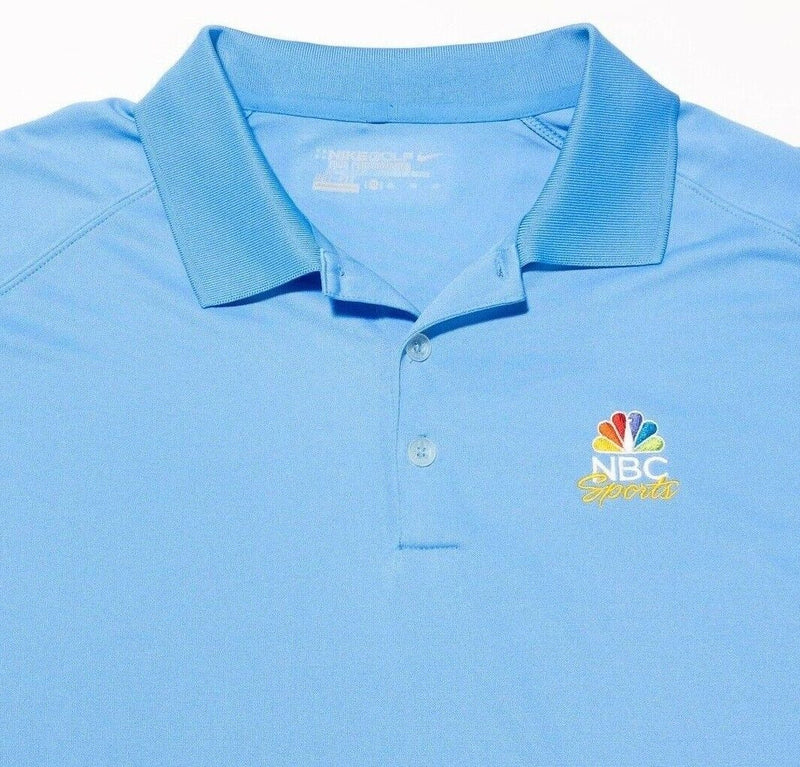 NBC Sports Polo Shirt Men's Large Nike Golf Dri-Fit Wicking Light Blue TV Anchor