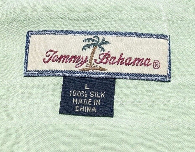 Tommy Bahama Bikitini Large Men's Silk Back Embroidered Hawaiian Green Aloha