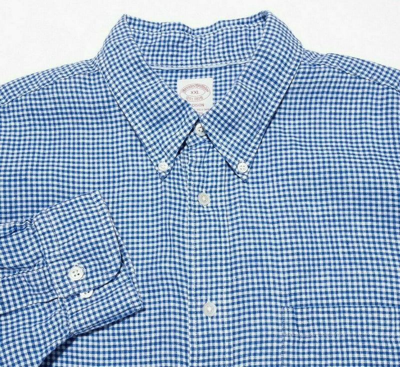 Brooks Brothers Linen Shirt Blue White Check Button-Down Madison Men's 2XL