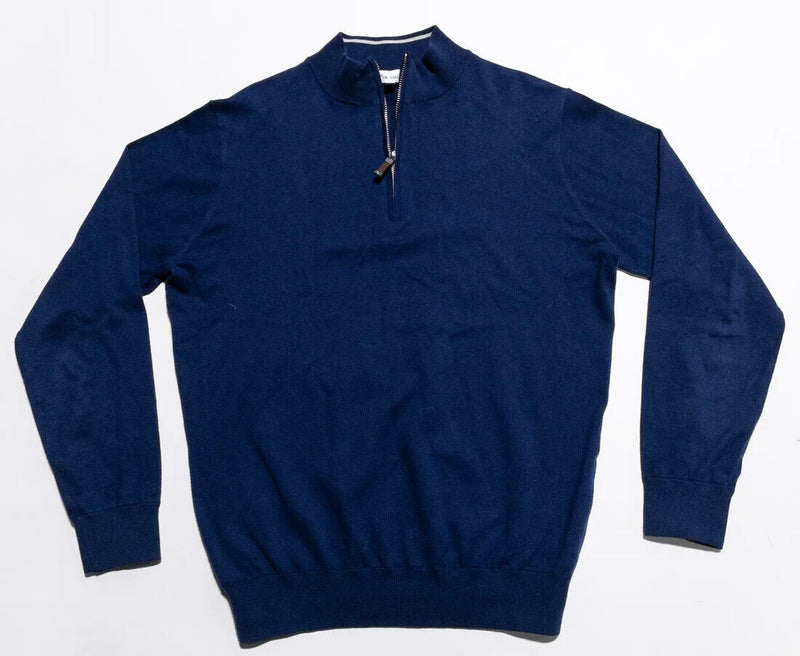 Peter Millar Sweater Men's Medium Pullover Cotton Silk 1/4 Zip Blue Knit Crest