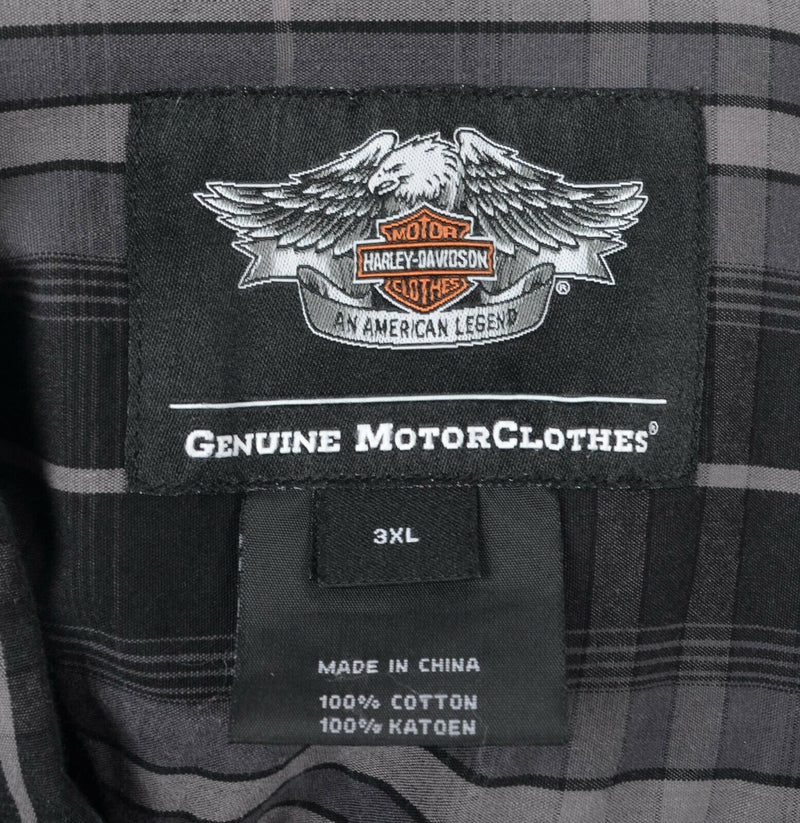Harley-Davidson Men's Sz 3XL Black Gray Plaid Shield Garage Mechanic Biker Shirt