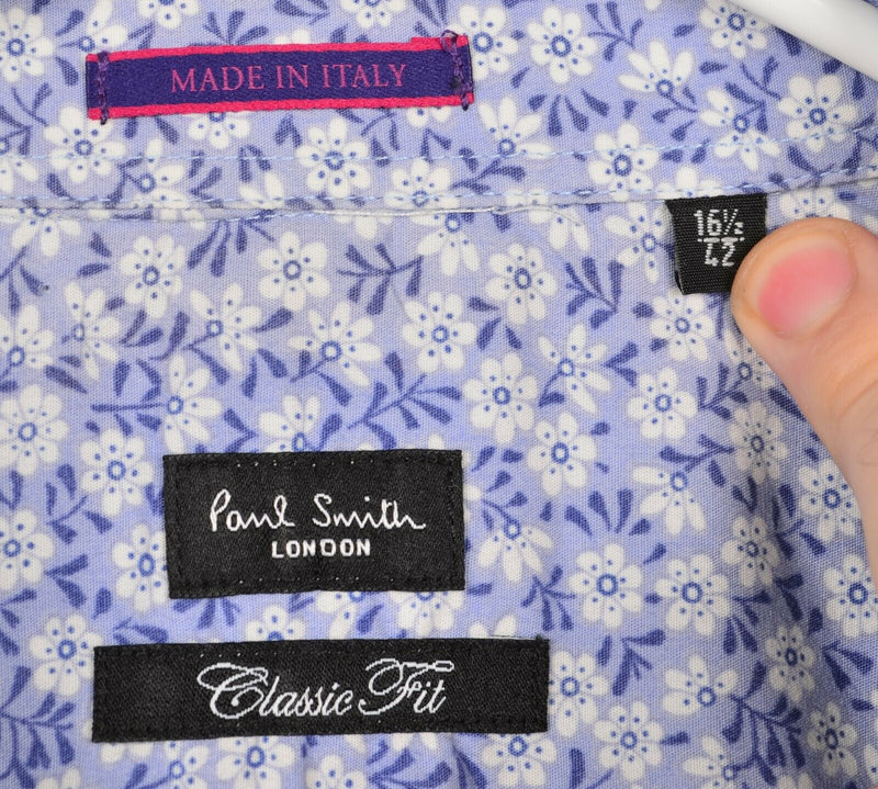 Paul Smith London Men's Sz 16.5/42 XL Floral Blue White Made in Italy Shirt