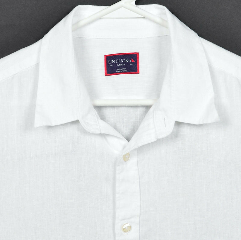 UNTUCKit Men's Large 100% Linen Solid White Short Sleeve Button-Front Shirt