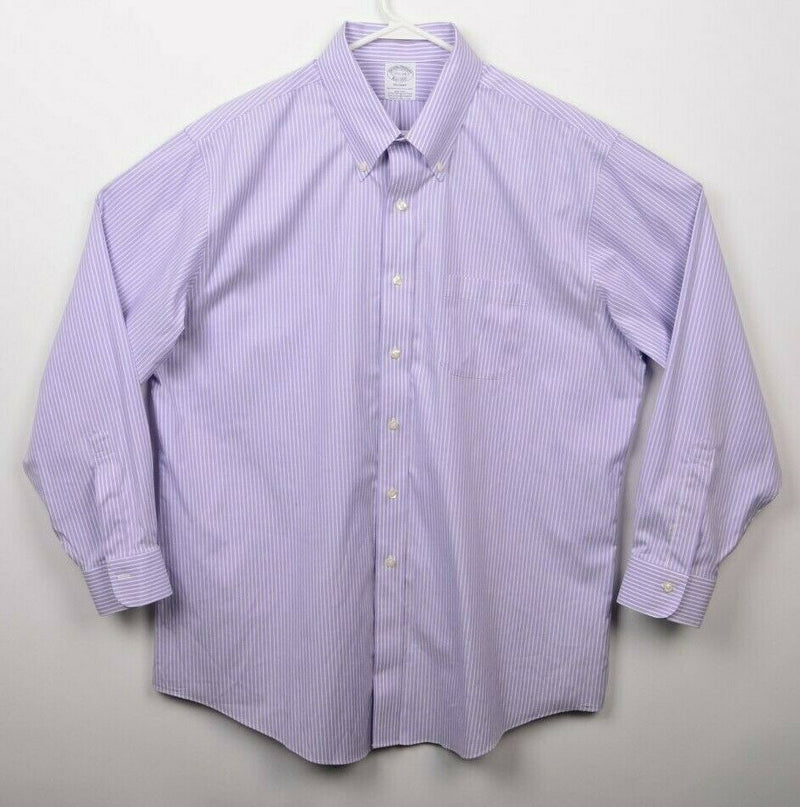 Brooks Brothers Men's 17.5-34 Purple Stripe Non-Iron Cotton Spandex Regent Shirt