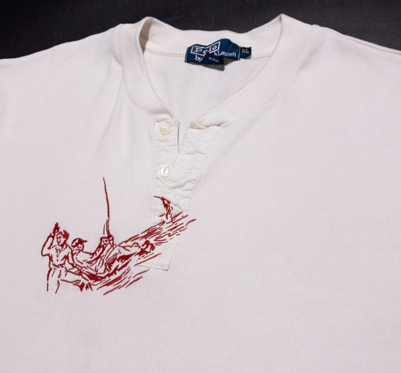 Polo Ralph Lauren Henley Shirt Men's XL Embroidered Boats 2-Button White Preppy