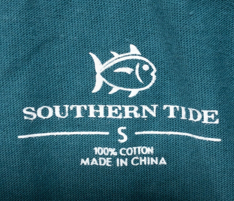 Southern Tide Men's Small Teal Blue/Green Fish Lightweight Pocket Shirt Hoodie